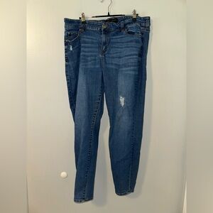 Skinny Blue Jeans with Distressed Accents